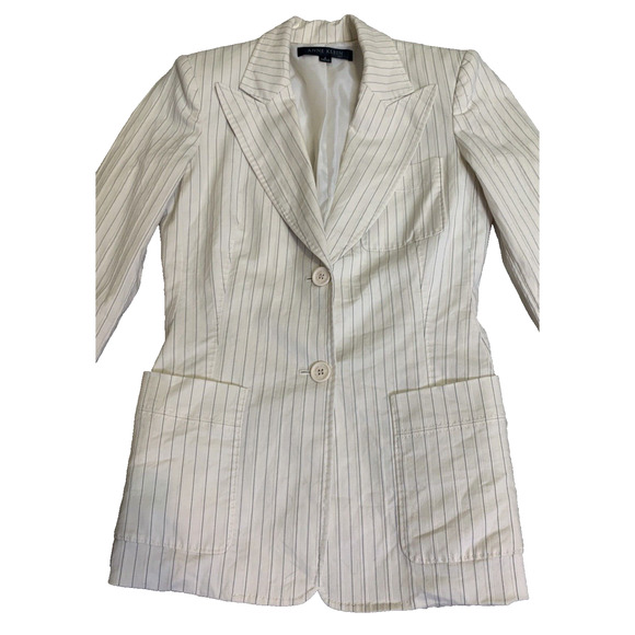 Vtg Anne Klein Blazer Womens Size 2 White w/ Stripes Shoulder Pads Sport Coat - Picture 5 of 14